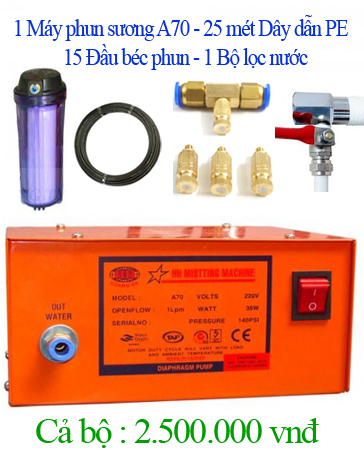 Bộ 15 đầu phun, động cơ C70, 25 mét dây, diện tích phun khoảng 35m2